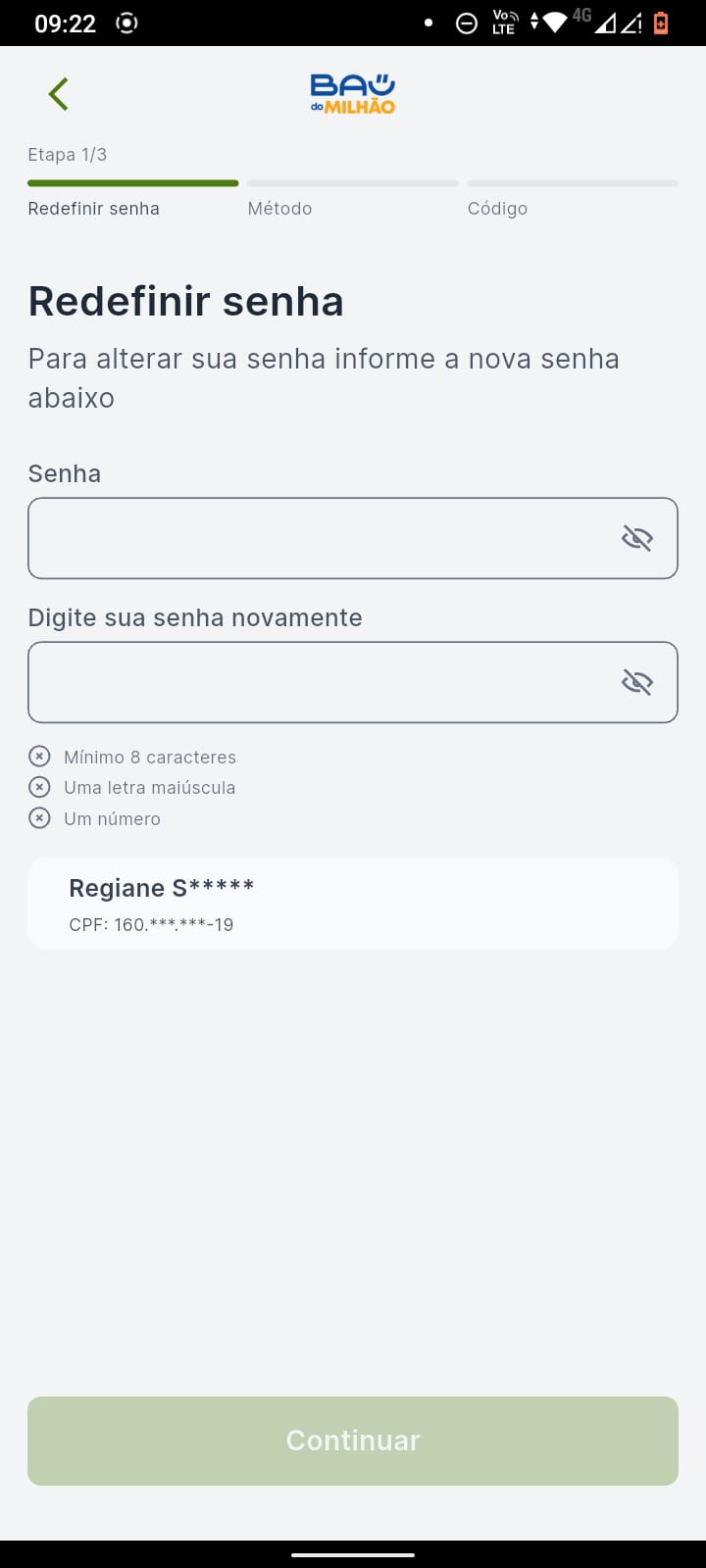 Tela Redefinir Senha